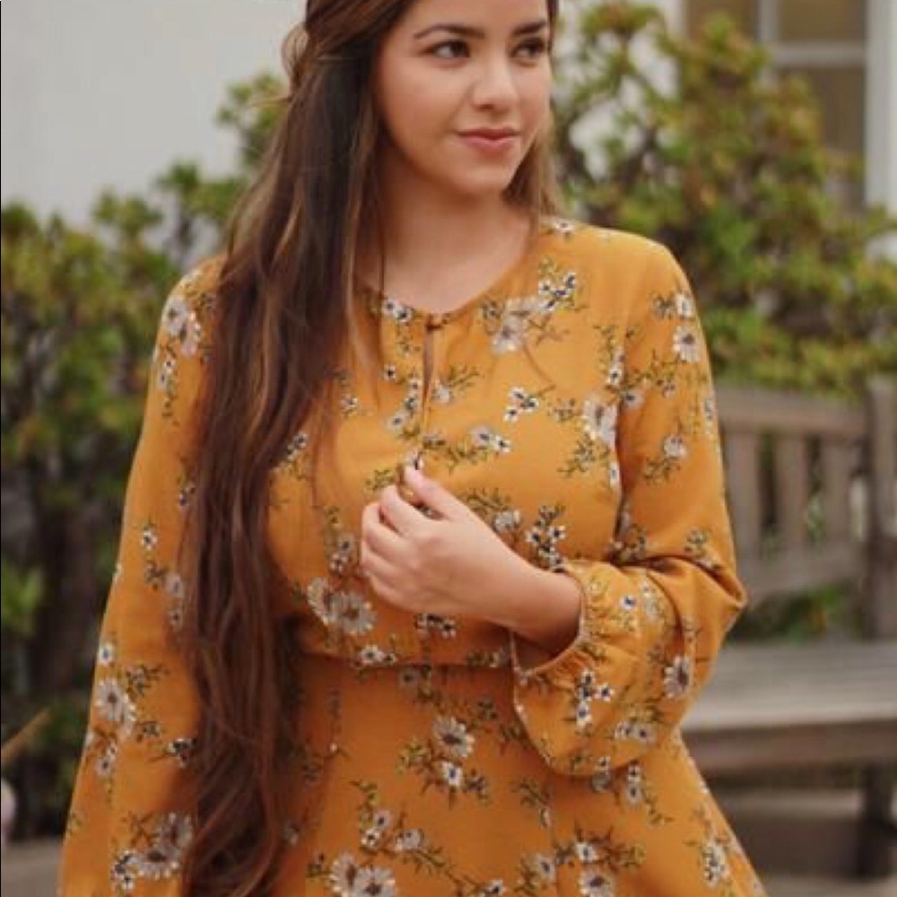 SOLD❗️Skirt Society• Rebecca Floral Mustard Dress• - Picture 2 of 5